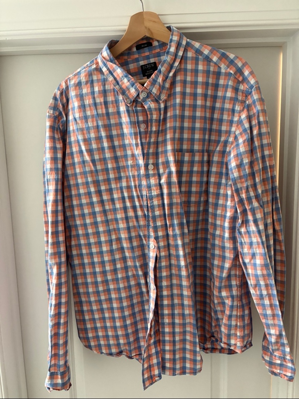 J. Crew Men's Orange and Blue Gingham Button-Down Shirt